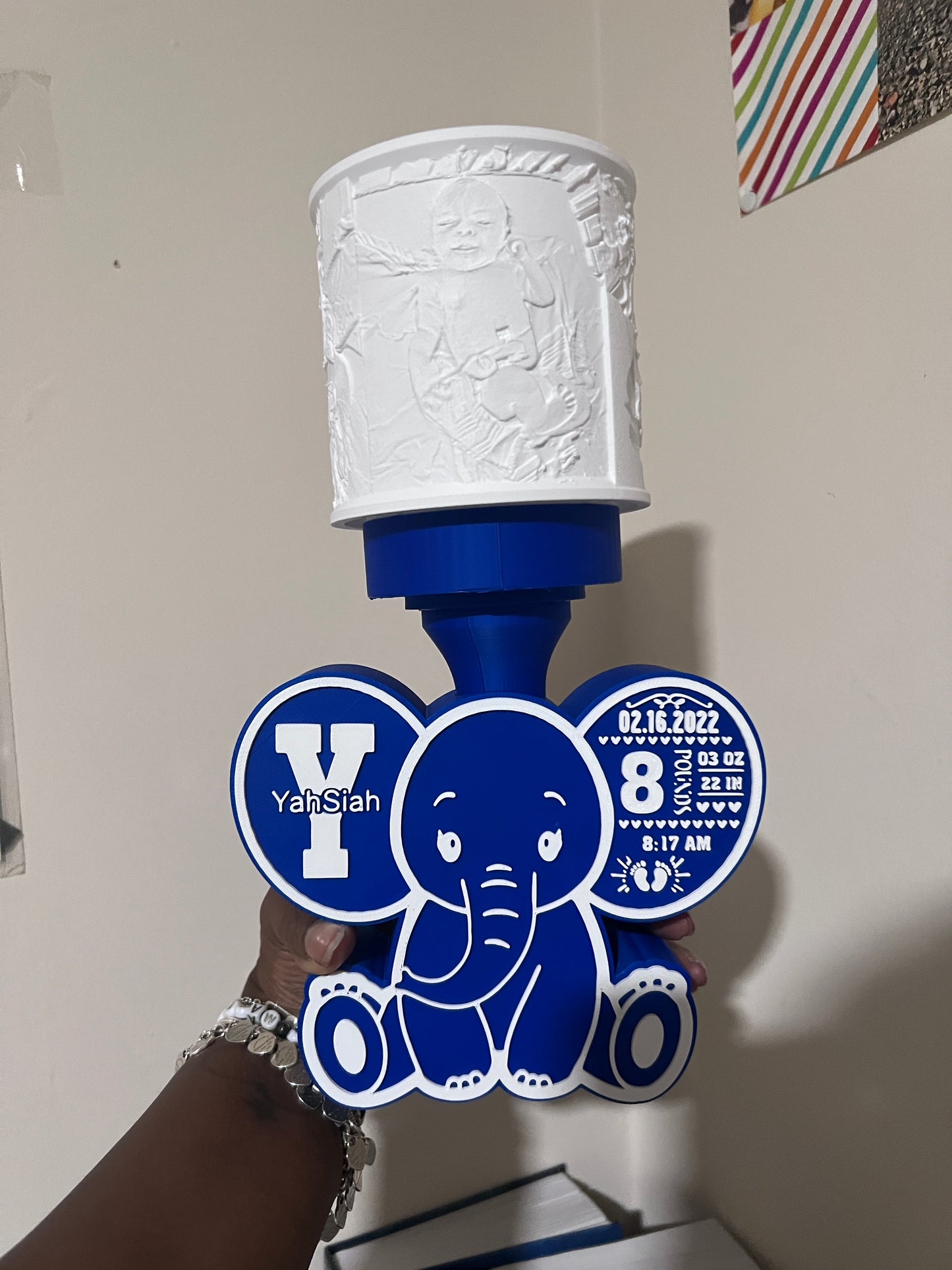Personalized Elephant Birth Announcement Lithophane Lamp