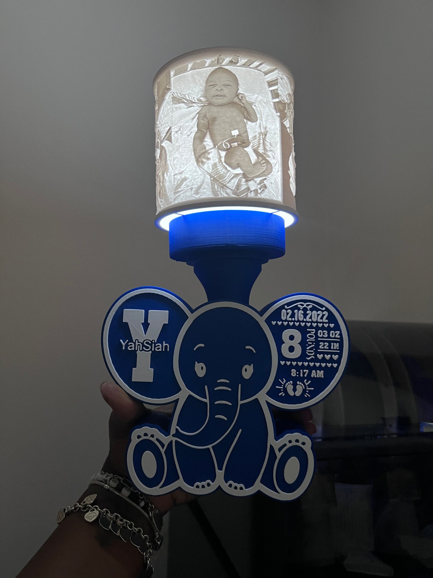 Personalized Elephant Birth Announcement Lithophane Lamp