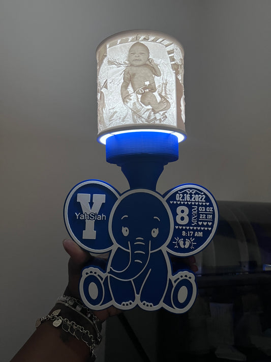 Personalized Elephant Birth Announcement Lithophane Lamp